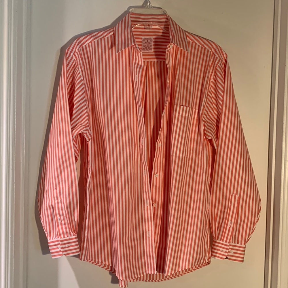 “Mellon & white stripe all cotton classic long-sleeve shirt. New